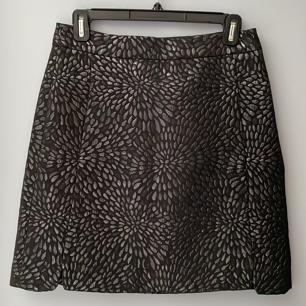 LOFT Jacquard Shimmer Splash Black Metallic Mini Skirt
